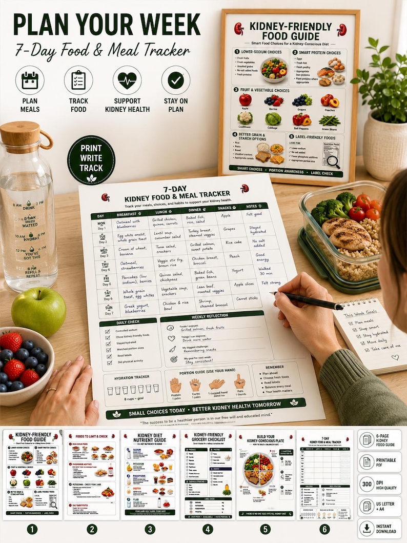 Kidney-Friendly Food Guide, Grocery Checklist, Meal Planner (PDF) — original Etsy mockup 9