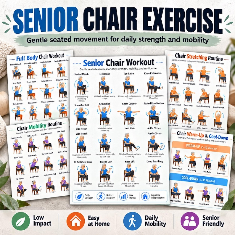 Seated Workout Poster Bundle, 20 Chair Exercises + 8 Fitness Planners for Seniors — original Etsy mockup 4