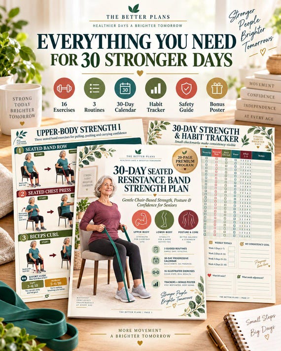Seated Resistance Band Exercises for Seniors, 30-Day Chair Workout Plan, Printable Senior Strength Program
