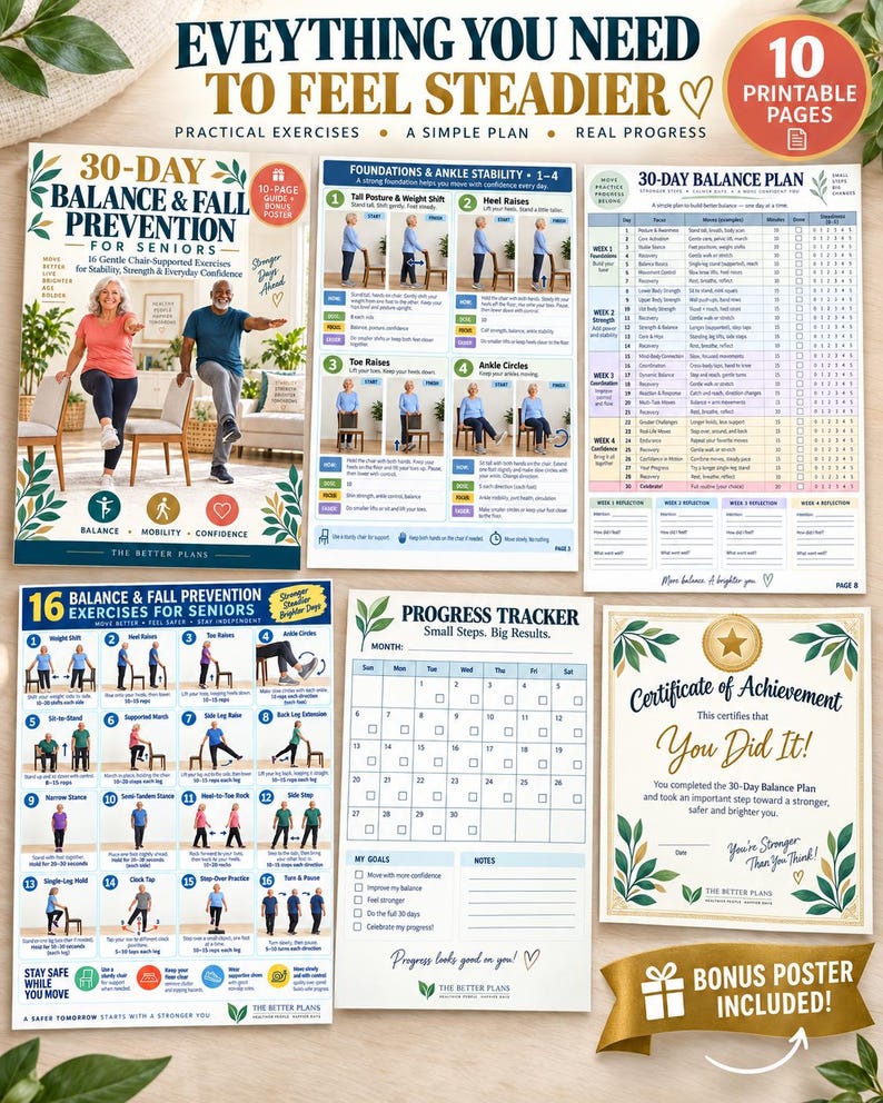 30-Day Balance Challenge for Seniors Printable | Chair-Supported Stability Exercises — original Etsy mockup 3