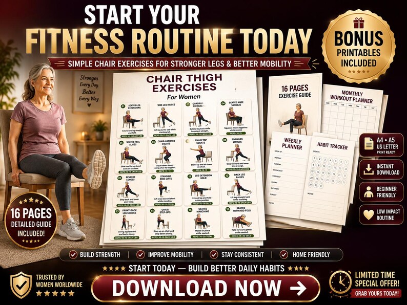 Chair Thigh Exercises for Women Printable | Seated Leg Workout Chart — original Etsy mockup 8