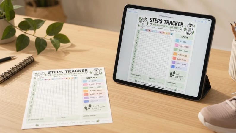 Steps Tracker Printable, Year in Pixels Step Tracker, Walking Tracker, Daily Steps Log, Fitness Habit Tracker, Wellness Planner PDF — original Etsy mockup 4