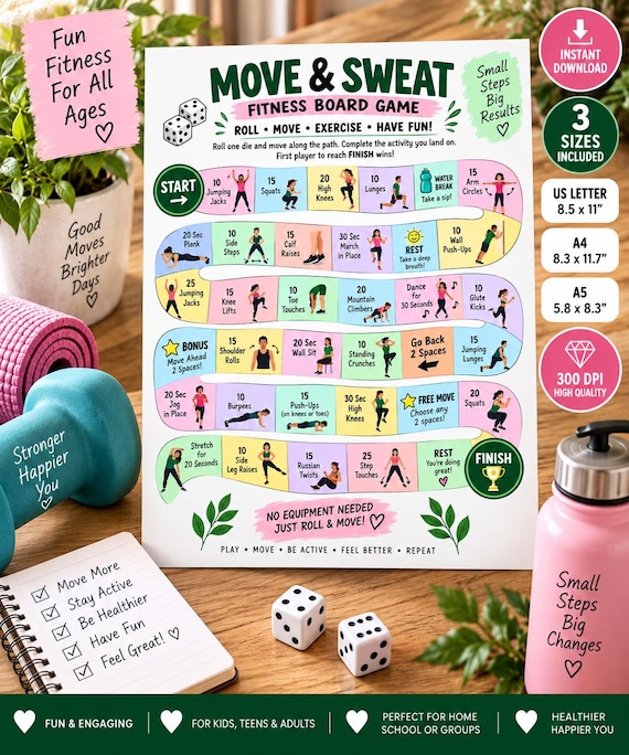Kids Exercise Game Printable, PE Fitness Activity, Movement Board Game, Classroom Brain Break, Homeschool PE Game, Indoor Activity PDF