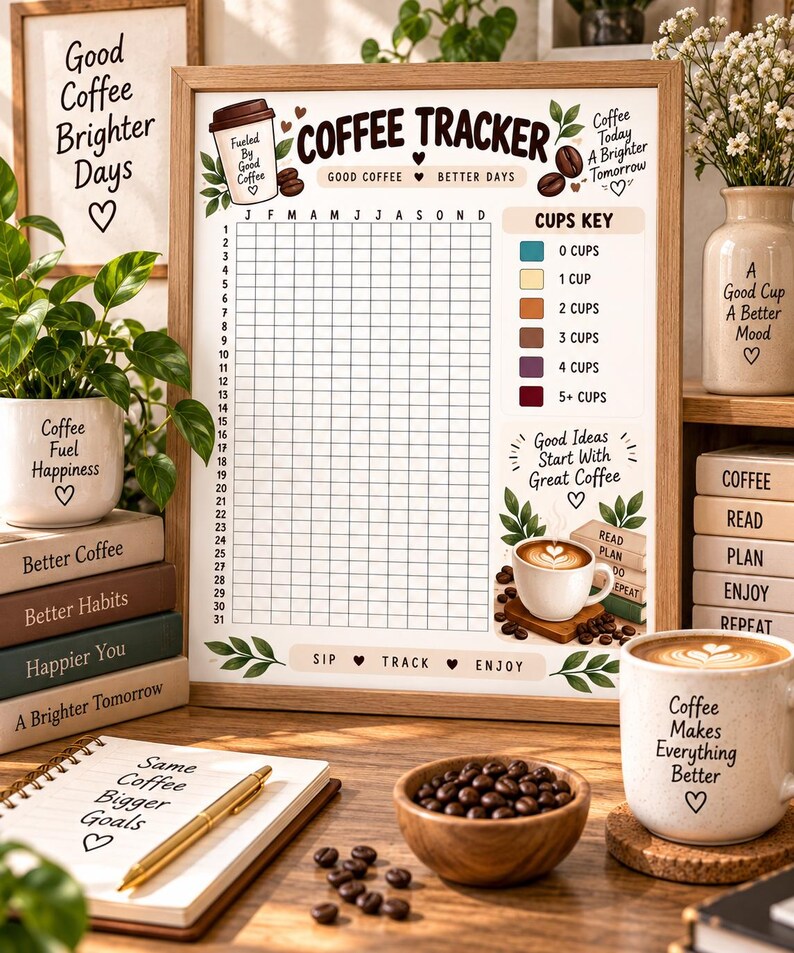 Coffee Habit Tracker Printable, Coffee Journal Insert, Daily Cup Tracker, Caffeine Log, Coffee Lover Gift, Lifestyle Habit Planner PDF — original Etsy mockup 5