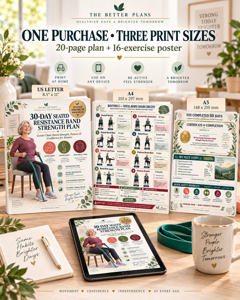 Senior Chair Resistance Band Workout, 30-Day Seated Exercise Printable, Low Impact Strength and Mobility Plan — original Etsy mockup 10