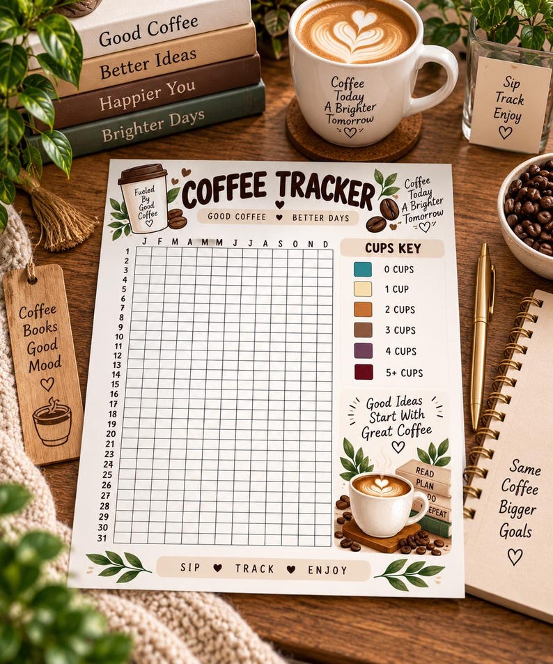 Coffee Habit Tracker Printable, Coffee Journal Insert, Daily Cup Tracker, Caffeine Log, Coffee Lover Gift, Lifestyle Habit Planner PDF — original Etsy mockup 4