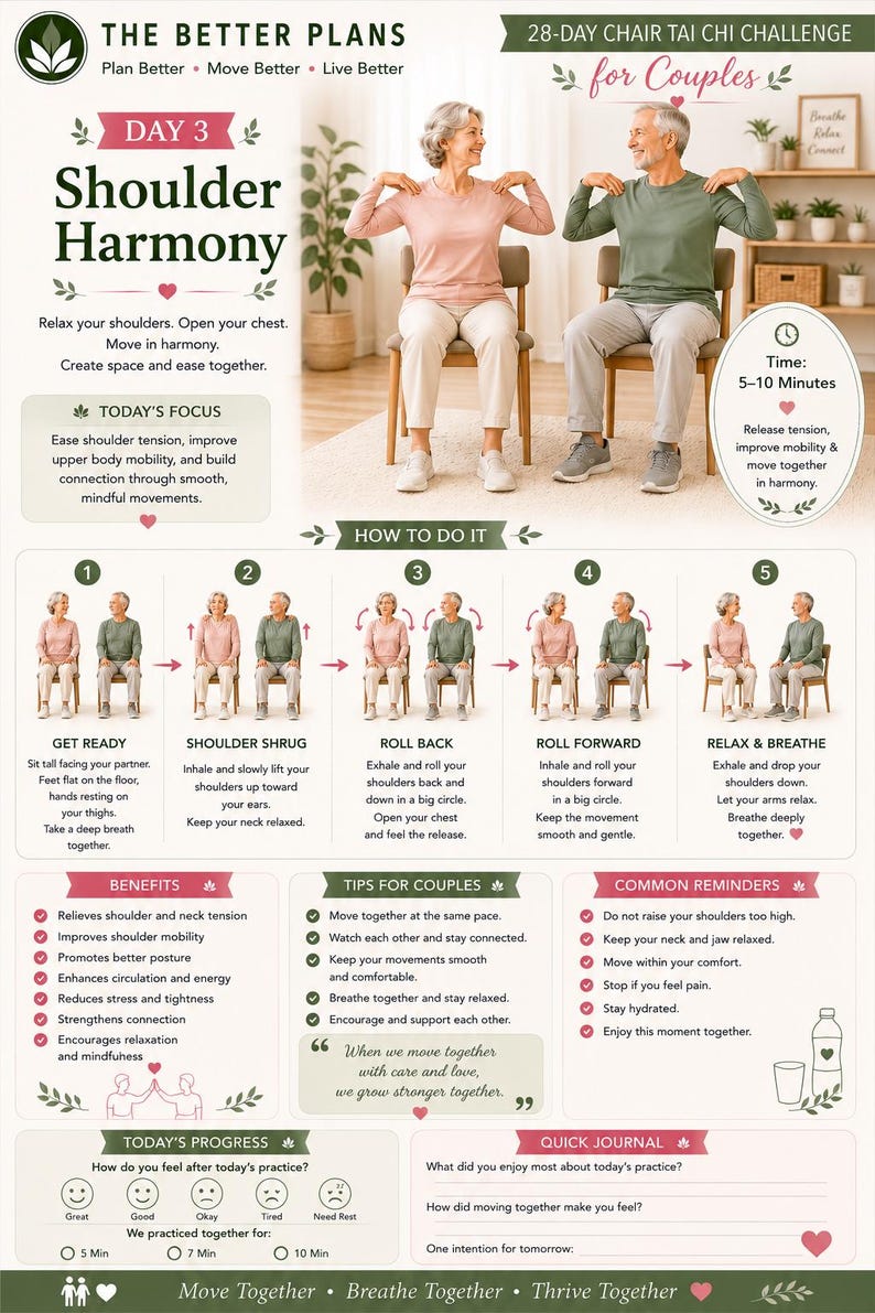 28-Day Chair Tai Chi Challenge for Couples, Balance & Flexibility Program (Digital Download) — original Etsy mockup 4