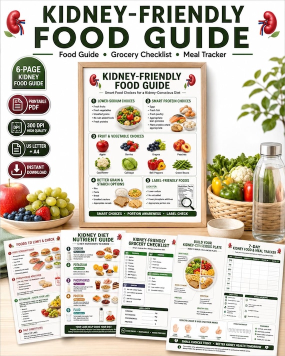 Kidney-Friendly Food Guide, Grocery Checklist, Meal Planner (PDF)