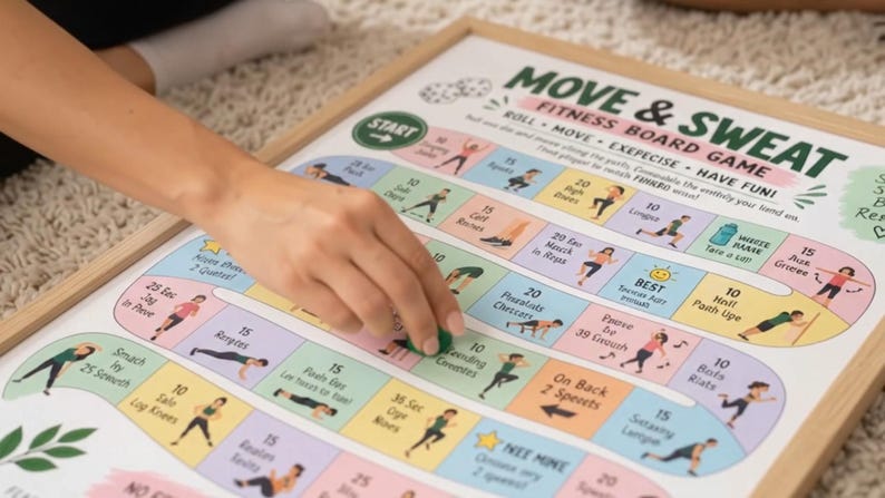 Kids Exercise Game Printable, PE Fitness Activity, Movement Board Game, Classroom Brain Break, Homeschool PE Game, Indoor Activity PDF — original Etsy mockup 6