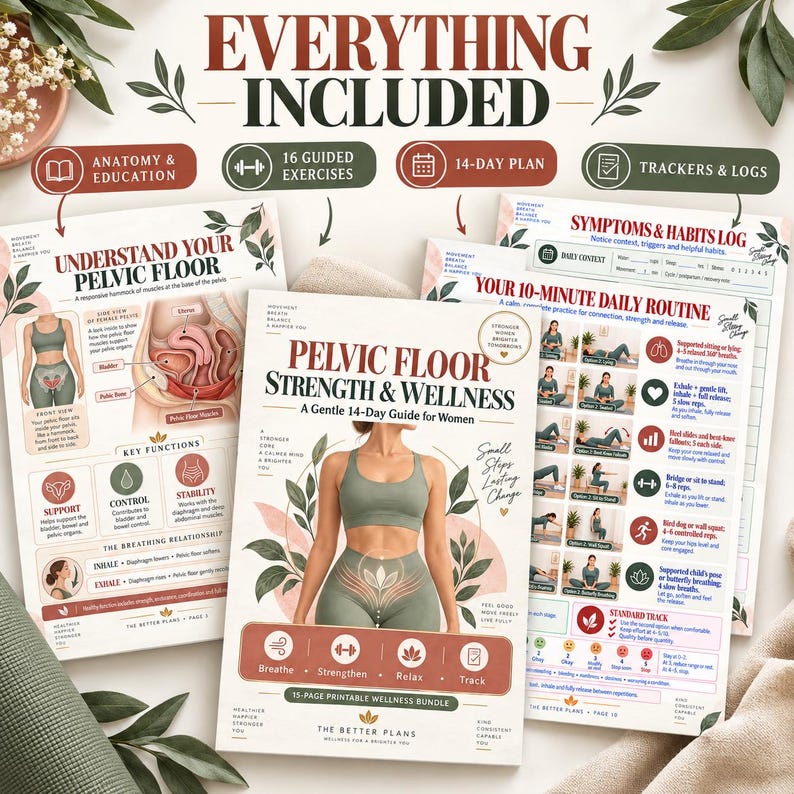 Pelvic Floor Exercises for Women, 14 Day Wellness Plan, Kegel Alternative Guide, Printable Workout Tracker, Instant Download — original Etsy mockup 2