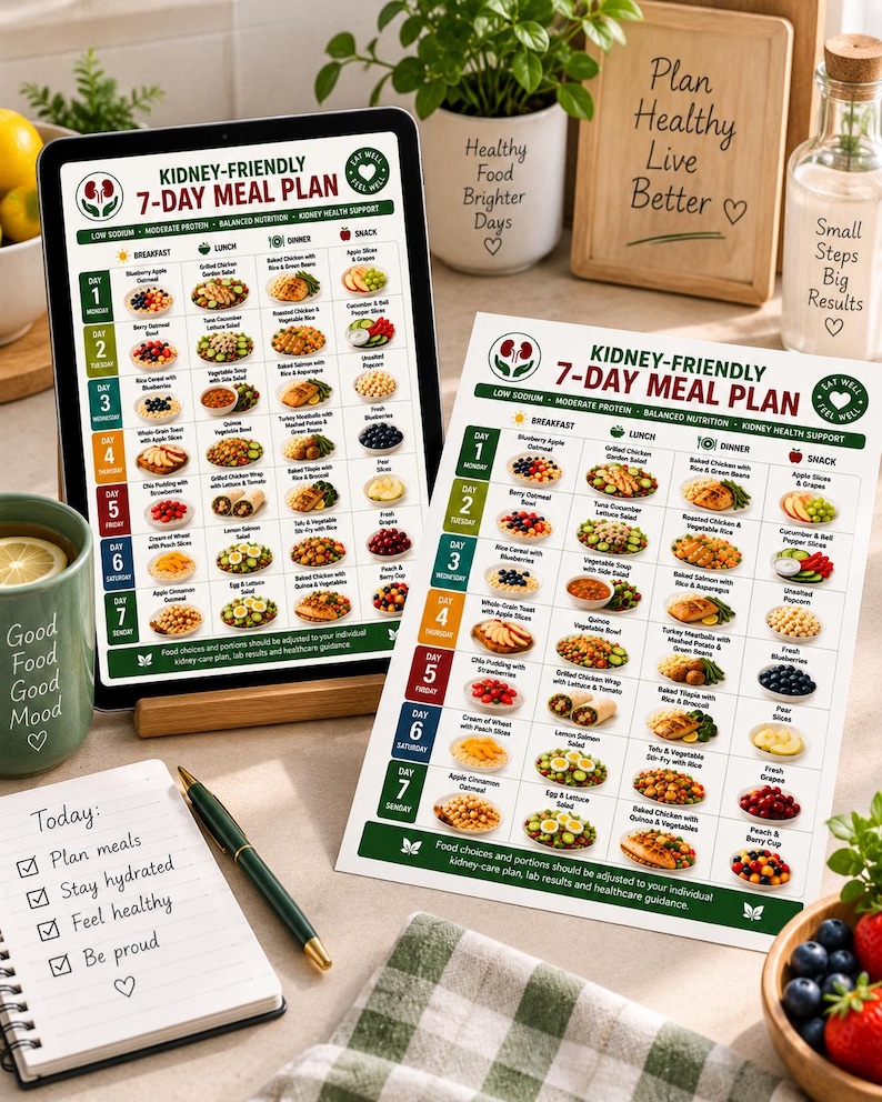 Kidney Friendly 7 Day Meal Plan Printable, Renal Diet Plan PDF, CKD Meal Planner, Low Sodium Weekly Menu, Kidney Disease Diet Chart — original Etsy mockup 9