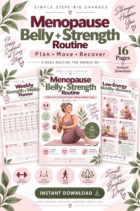 Menopause Workout for Women Over 40, Core Strength, Dumbbell, Walking & Mobility 4-Week Fitness Plan