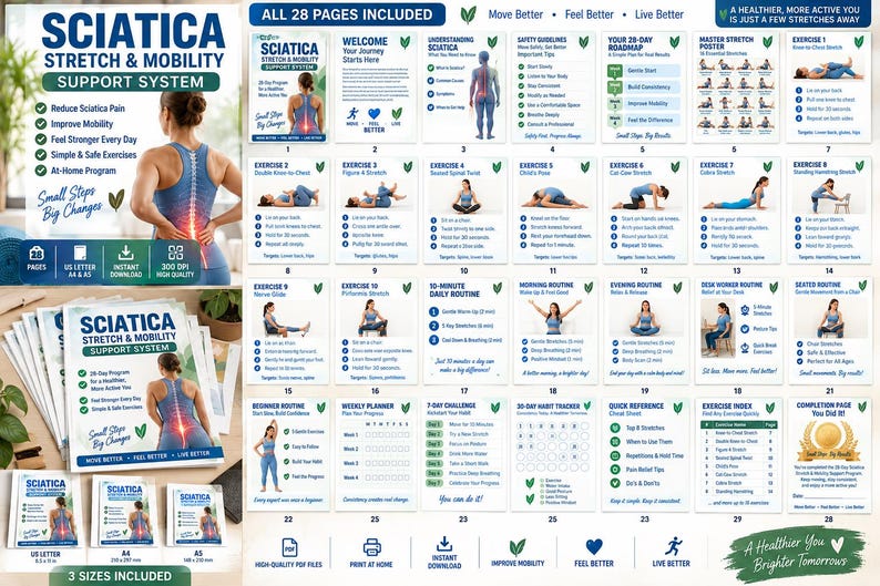 Sciatica Exercises Printable Bundle, Gentle Lower Back Stretches, Nerve Glides & Daily Mobility Routines — original Etsy mockup 8