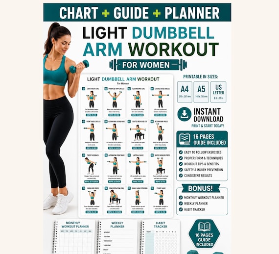 Dumbbell Workout Chart, Strength Training Exercises, Home Gym Poster (Digital Download)