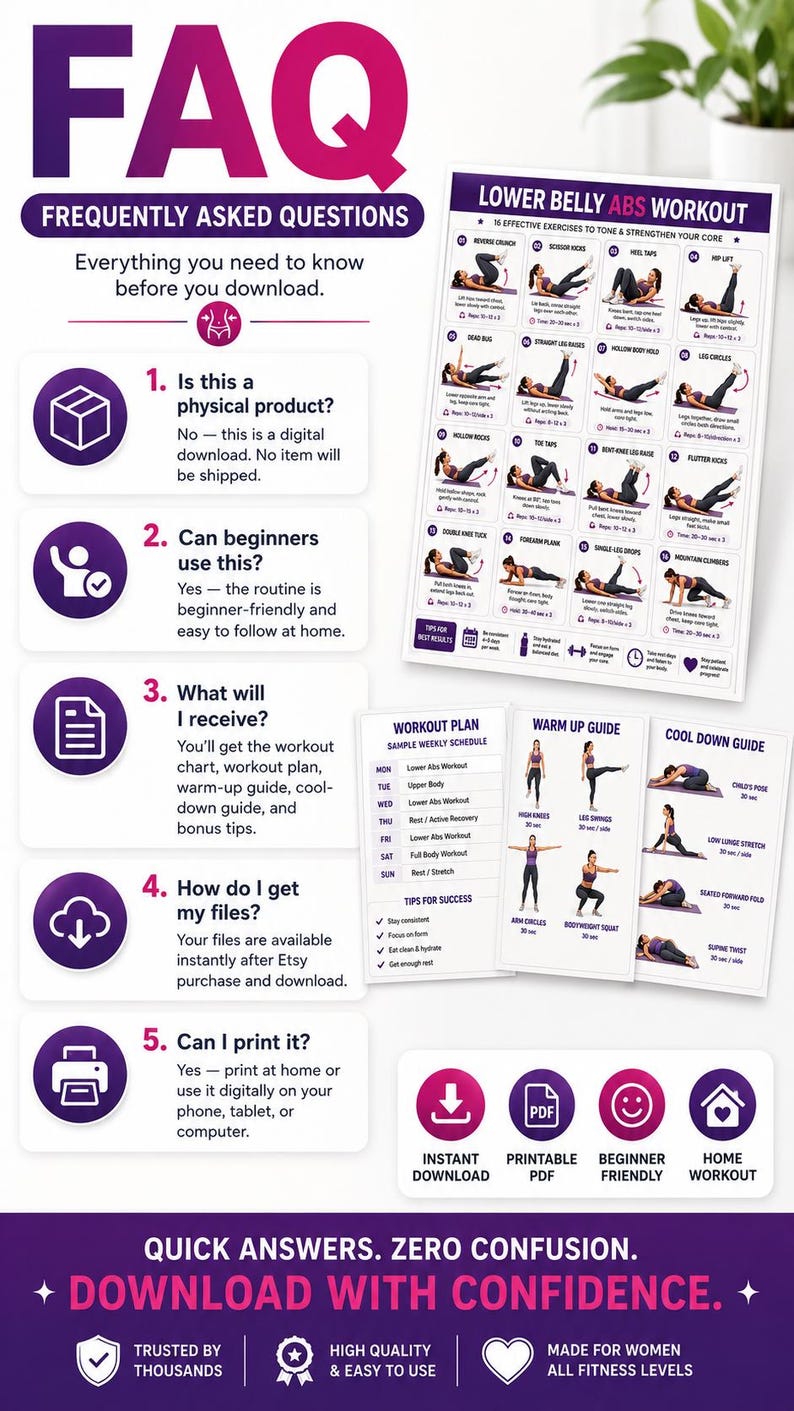 Lower Belly Abs Workout Printable | Core Floor Exercise Chart — original Etsy mockup 6