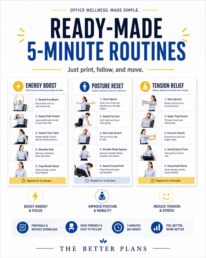 5-Minute Office Workout Printable PDF, Desk Exercise Guide, Tracker & 30-Day Challenge — original Etsy mockup 7