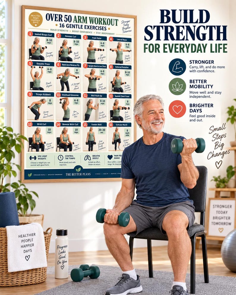 30 Day Over 50 Arm Strength Challenge, Senior Dumbbell Workout, Gentle Arm Exercises, Fitness Tracker & Printable Poster — original Etsy mockup 4