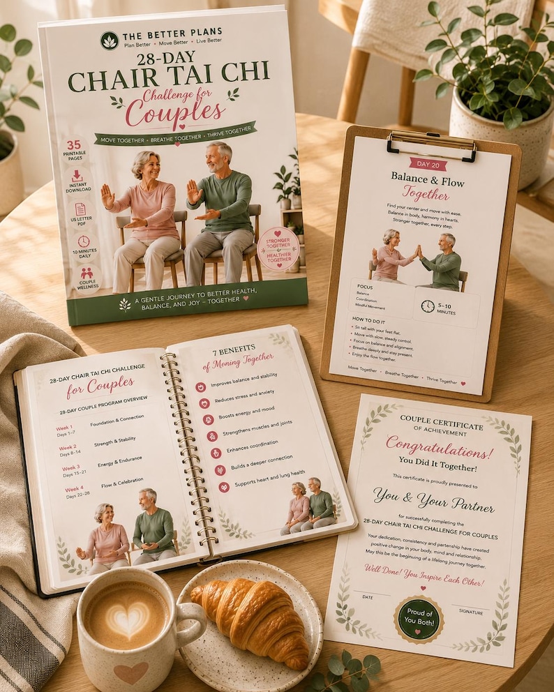 28-Day Chair Tai Chi Challenge for Couples, Balance & Flexibility Program (Digital Download) — original Etsy mockup 6