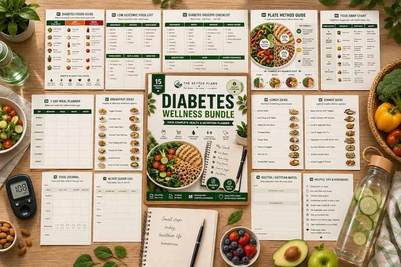 Diabetes Wellness Bundle | Blood Sugar Log, Meal Planner, Grocery Checklist, Low GI Foods, Diabetes Tracker — original Etsy mockup 7