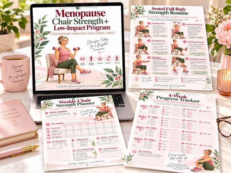 Menopause Chair Strength Program, 16-Page Low-Impact Workout for Women 40+ — original Etsy mockup 7