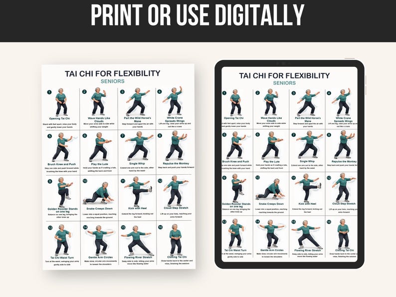 Printable Tai Chi Flexibility Workout Chart for Seniors (PDF Download) — original Etsy mockup 5