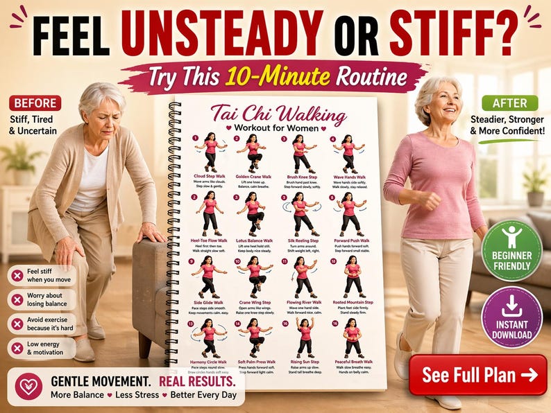 Walking Tai Chi for Women Printable | Balance, Stability & Gentle Mobility Chart — original Etsy mockup 2
