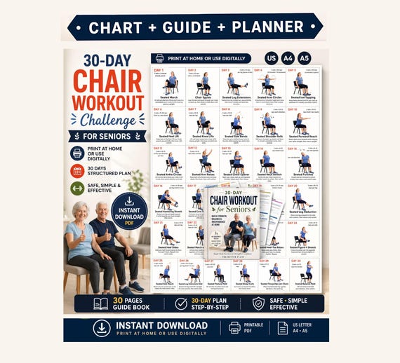 30-Day Chair Tai Chi for Women Printable, Gentle Seated Balance & Mobility Workout, Senior Exercise Plan PDF