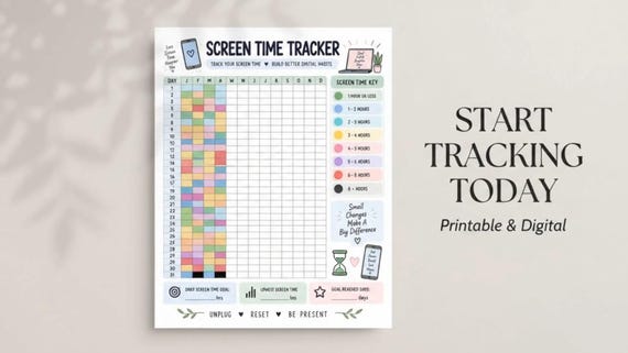 Digital Wellness Tracker Printable, Screen Time Habit Chart, Phone Time Tracker, Healthy Habits Planner, Mindful Living Journal, Printable