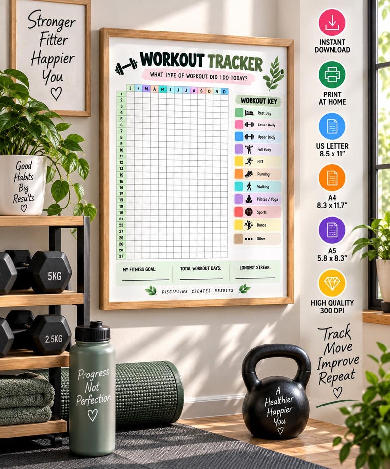 Workout Tracker Printable, Year in Pixels Fitness Tracker, Exercise Log, Workout Planner, Gym Tracker, Fitness Journal, Instant Download — original Etsy mockup 5