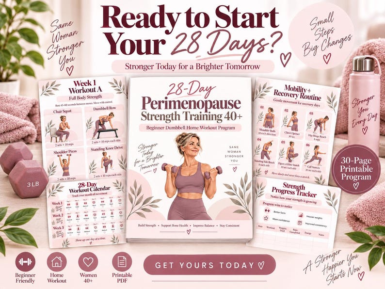 28-Day Perimenopause Workout Program | Women Over 40 Strength Training, Beginner Dumbbell Home Fitness PDF — original Etsy mockup 10