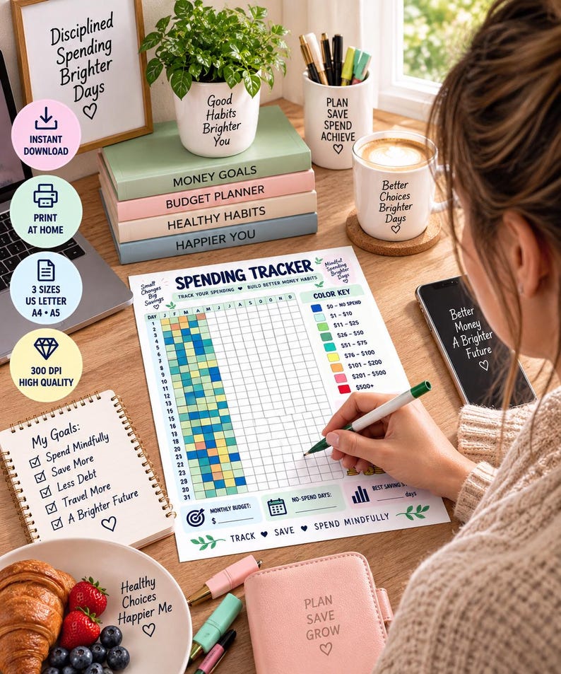 Spending Tracker Printable, Expense Tracker, No Spend Challenge, Budget Planner, Money Saving Habit Tracker, Financial Planner PDF — original Etsy mockup 3