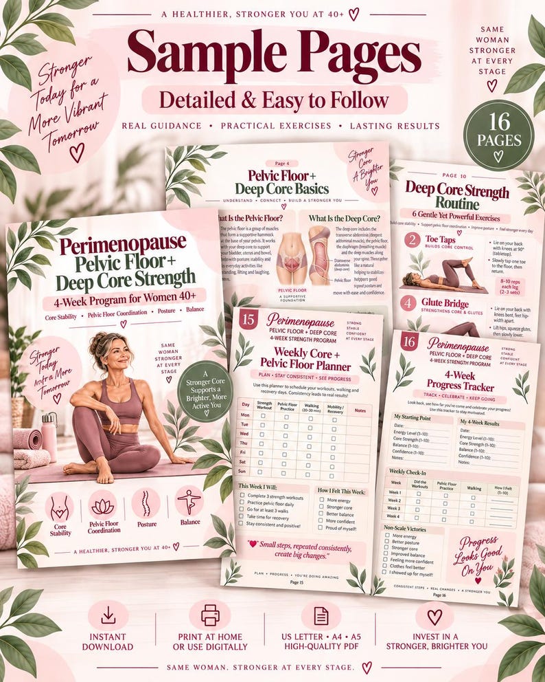 Women 40+ Core Strength Program, Pelvic Floor Coordination, Perimenopause Workout Planner PDF — original Etsy mockup 4