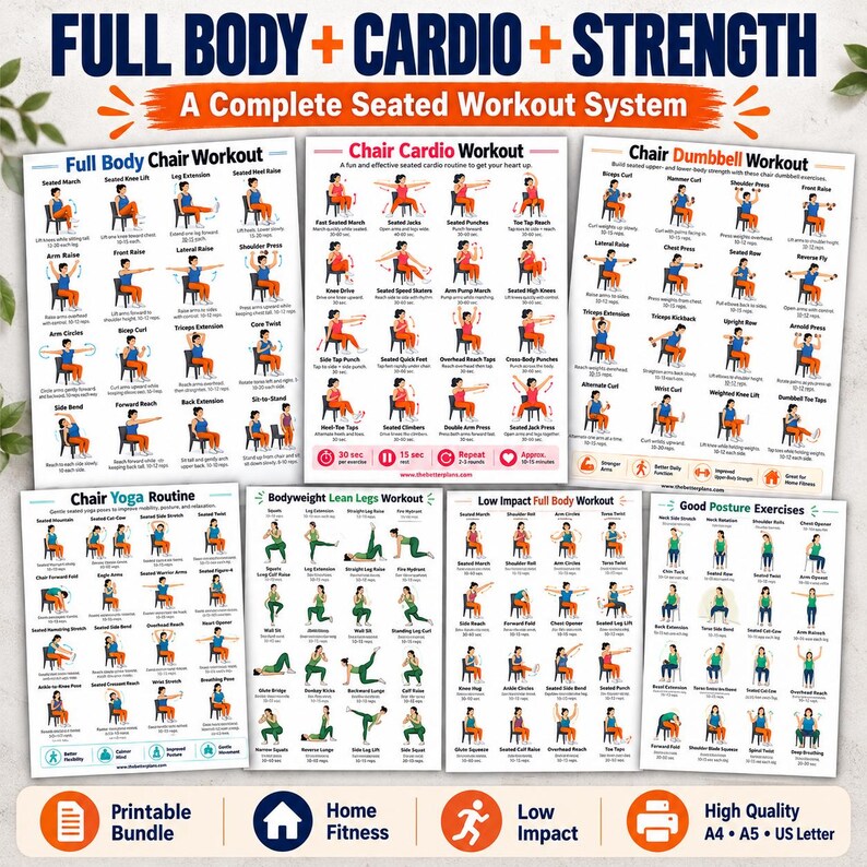 Seated Workout Poster Bundle, 20 Chair Exercises + 8 Fitness Planners for Seniors — original Etsy mockup 6