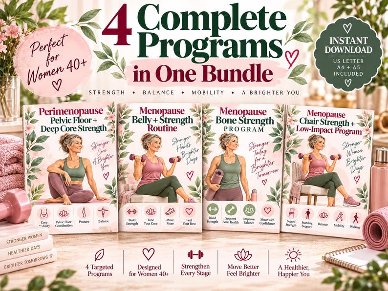 Menopause Strength & Wellness Bundle for Women 40+, 74-Page Printable Workout Planner — original Etsy mockup 3