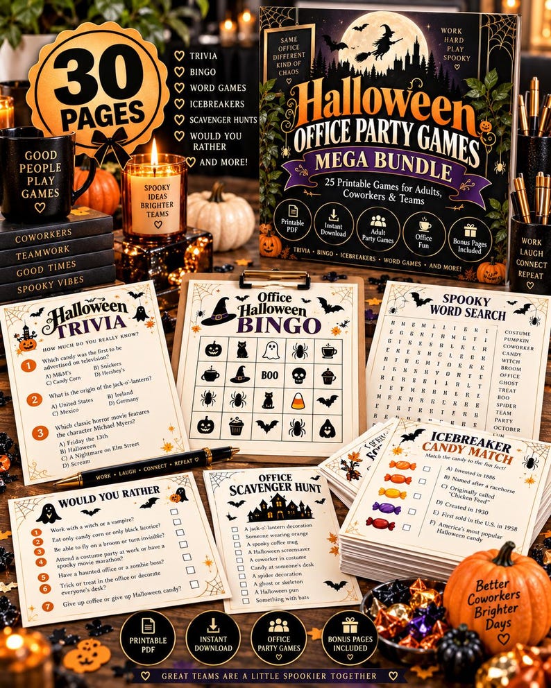 Halloween Office Party Games Mega Bundle, 30 Printable Games for Work, Coworker Team Building Activities, Adult Halloween Games PDF — original Etsy mockup 5