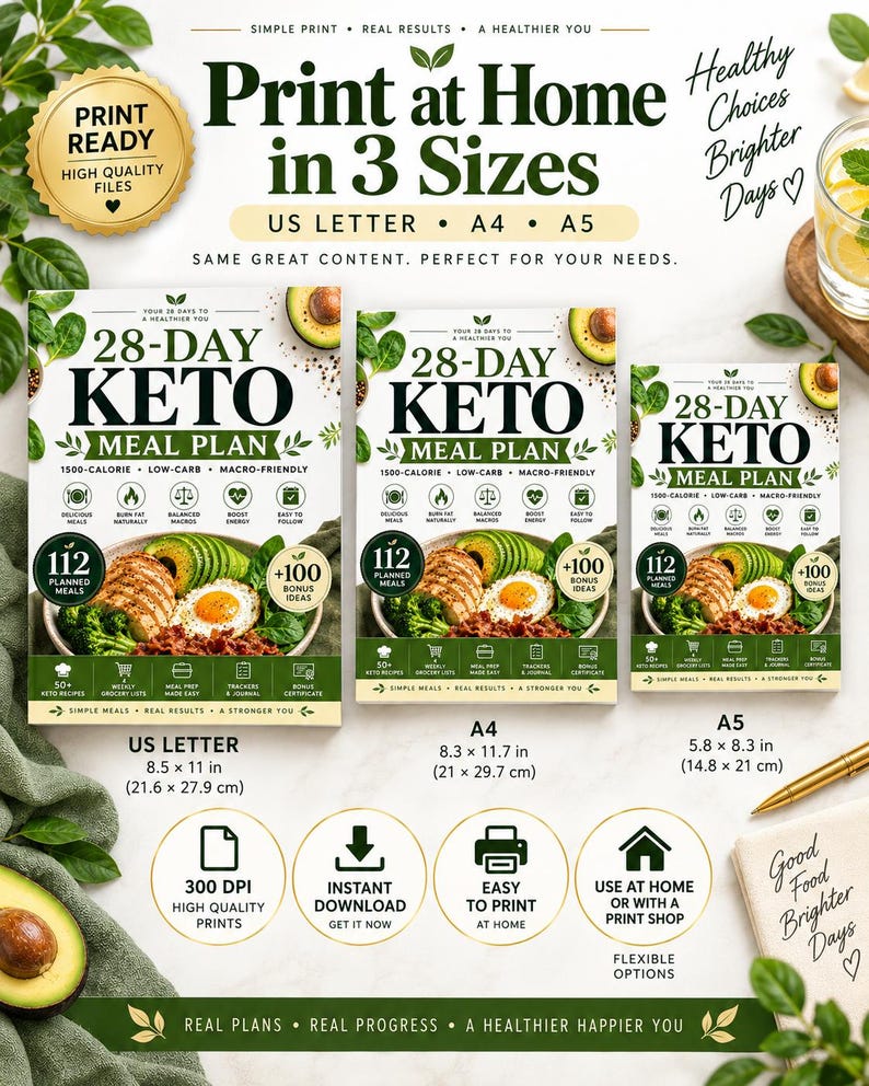 Keto Meal Planner Bundle, 191-Page Printable with 50 Recipes, Trackers & Meal Prep Guides — original Etsy mockup 6