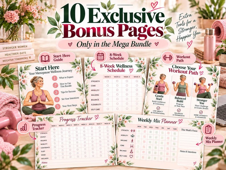 Menopause Strength & Wellness Bundle for Women 40+, 74-Page Printable Workout Planner — original Etsy mockup 9