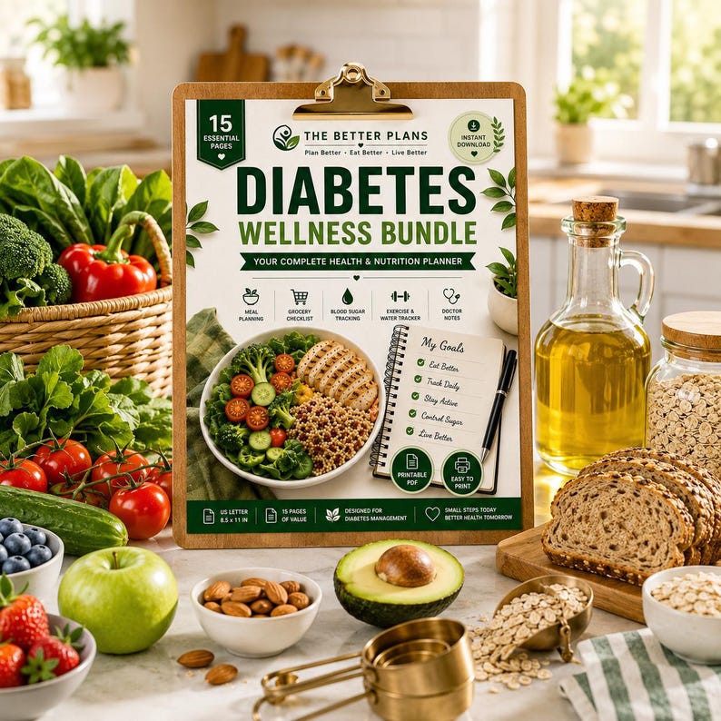 Diabetes Wellness Bundle | Blood Sugar Log, Meal Planner, Grocery Checklist, Low GI Foods, Diabetes Tracker — original Etsy mockup 11