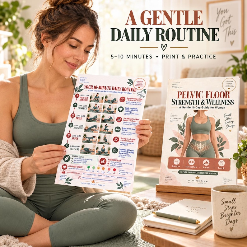 Pelvic Floor Exercises for Women, 14 Day Wellness Plan, Kegel Alternative Guide, Printable Workout Tracker, Instant Download — original Etsy mockup 6