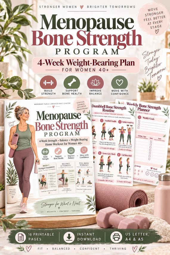 Women 40+ Bone Strength Workout, Menopause Strength Training, Balance, Walking & Mobility Printable