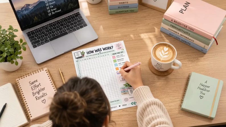 Daily Work Tracker Printable, Career Journal, Workday Reflection Log, Productivity Habit Tracker, Work Life Planner, Employee Self Care PDF — original Etsy mockup 8