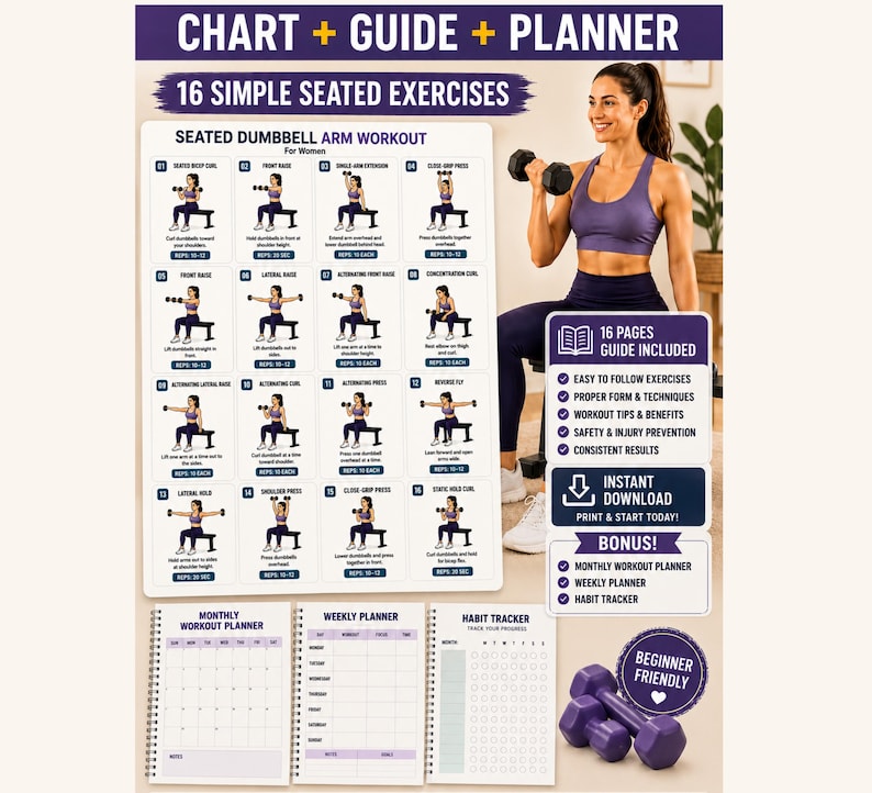 Printable Dumbbell Workout Bundle | Full Body, Arms, Legs, Glutes Exercise Charts (Digital Download) — original Etsy mockup 7