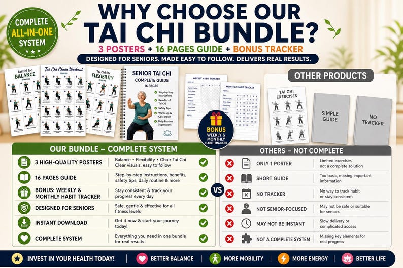 Senior Tai Chi Exercise Bundle, Balance, Flexibility, Chair Workout (PDF) — original Etsy mockup 5
