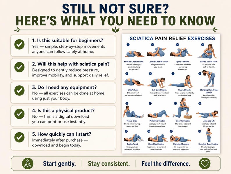 Sciatica Exercises Printable, Gentle Lower Back & Hip Stretch Routine, Sciatic Nerve Mobility Chart PDF — original Etsy mockup 9