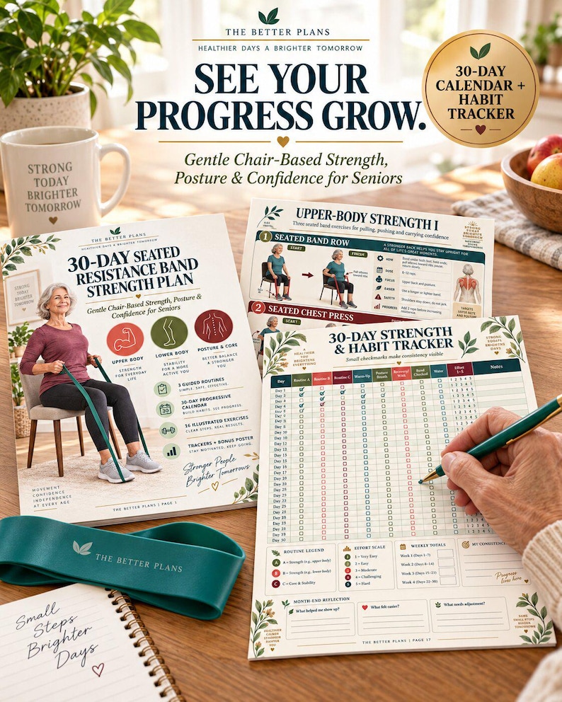 Senior Chair Resistance Band Workout, 30-Day Seated Exercise Printable, Low Impact Strength and Mobility Plan — original Etsy mockup 8