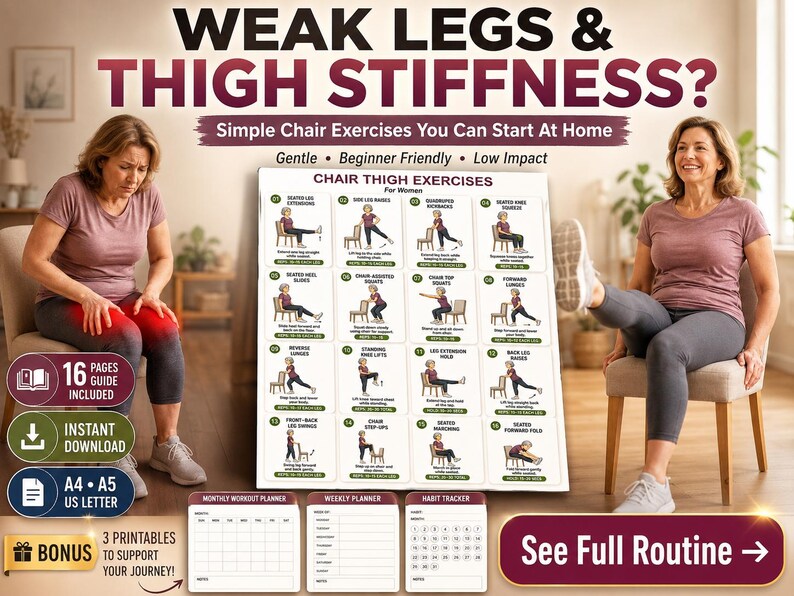 Chair Thigh Exercises for Women Printable | Seated Leg Workout Chart — original Etsy mockup 2