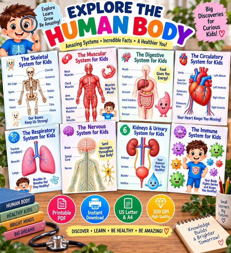 15-Poster Kids Human Body Bundle, Anatomy Systems, Science Classroom Decor (Digital Download) — original Etsy mockup 10