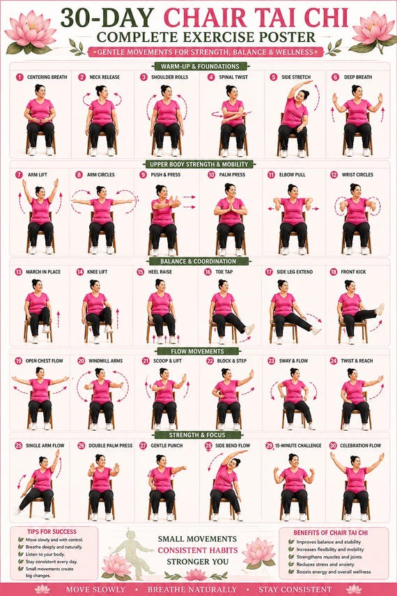 30-Day Chair Tai Chi Workout Guide | Weight Loss, Senior Wellness (PDF)