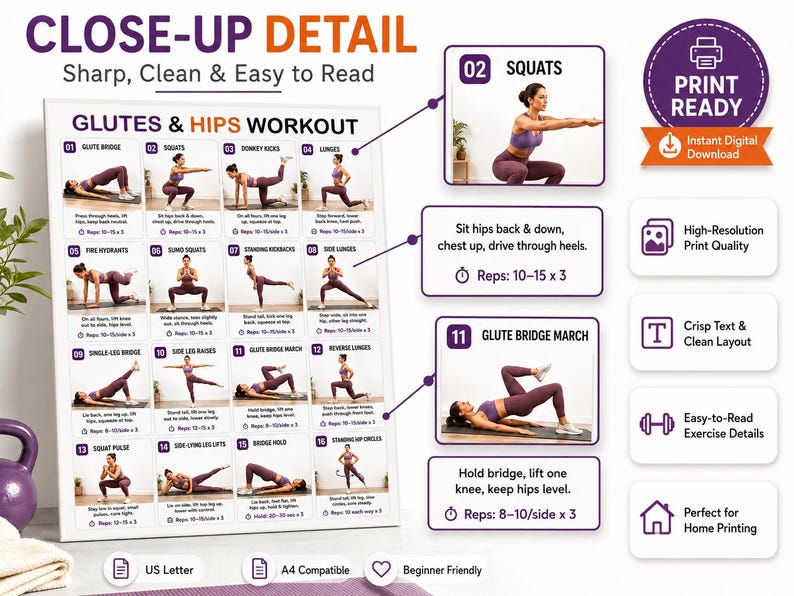 Glutes & Hips Workout Bundle Printable | Lower-Body Exercise Chart Tracker — original Etsy mockup 7