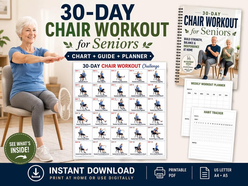 30-Day Chair Tai Chi for Women Printable, Gentle Seated Balance & Mobility Workout, Senior Exercise Plan PDF — original Etsy mockup 2